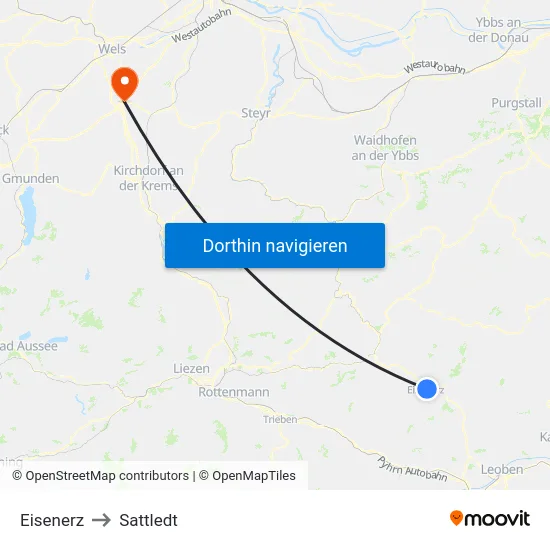 Eisenerz to Sattledt map