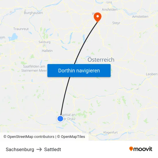Sachsenburg to Sattledt map