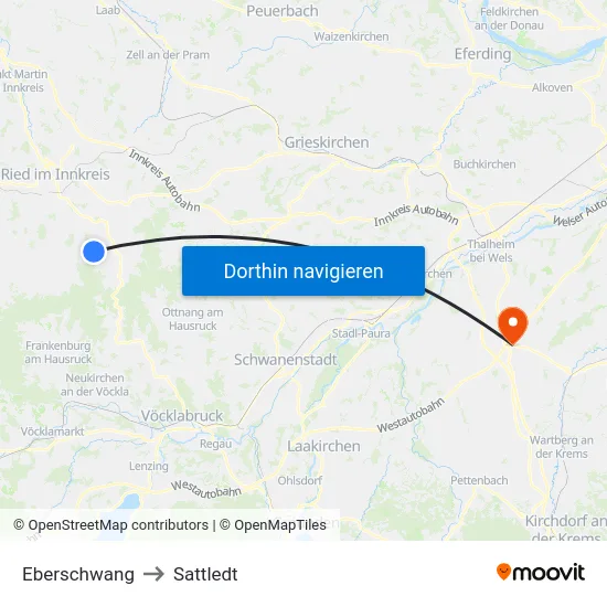 Eberschwang to Sattledt map