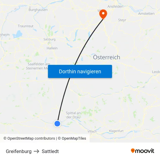 Greifenburg to Sattledt map