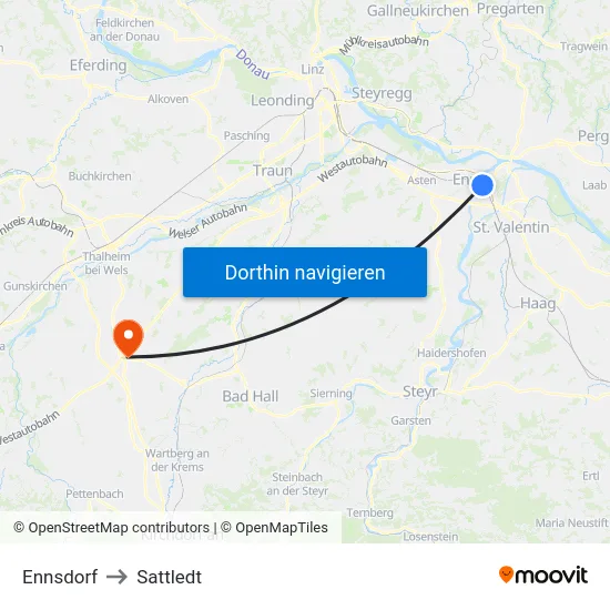 Ennsdorf to Sattledt map