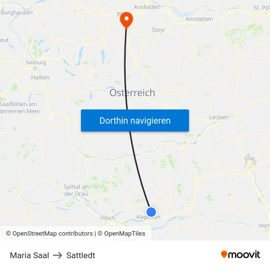 Maria Saal to Sattledt map