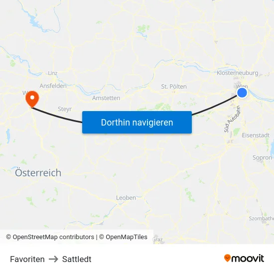 Favoriten to Sattledt map