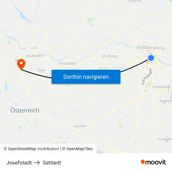 Josefstadt to Sattledt map