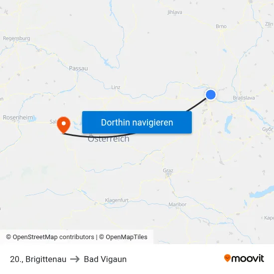 20., Brigittenau to Bad Vigaun map