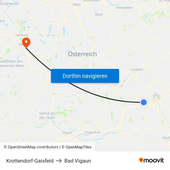 Krottendorf-Gaisfeld to Bad Vigaun map