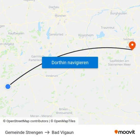 Gemeinde Strengen to Bad Vigaun map