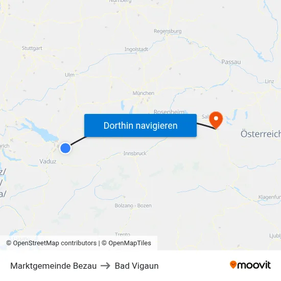Marktgemeinde Bezau to Bad Vigaun map