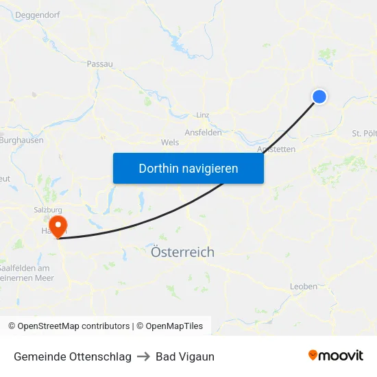 Gemeinde Ottenschlag to Bad Vigaun map