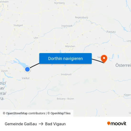Gemeinde Gaißau to Bad Vigaun map