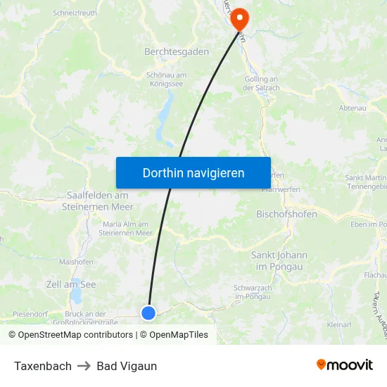 Taxenbach to Bad Vigaun map