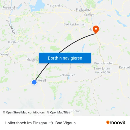 Hollersbach Im Pinzgau to Bad Vigaun map