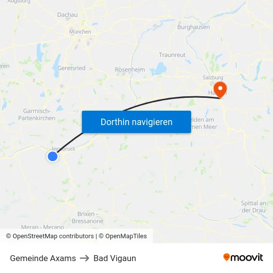 Gemeinde Axams to Bad Vigaun map