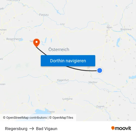 Riegersburg to Bad Vigaun map