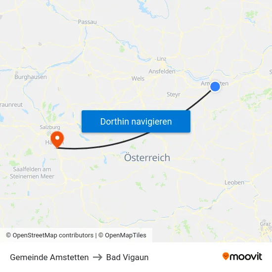 Gemeinde Amstetten to Bad Vigaun map