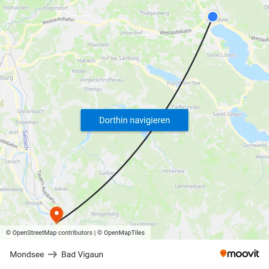 Mondsee to Bad Vigaun map