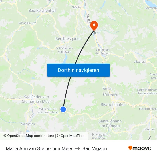 Maria Alm am Steinernen Meer to Bad Vigaun map