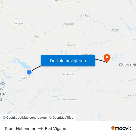Stadt Hohenems to Bad Vigaun map