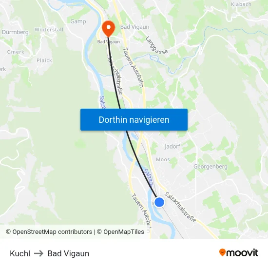 Kuchl to Bad Vigaun map