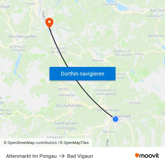 Altenmarkt Im Pongau to Bad Vigaun map