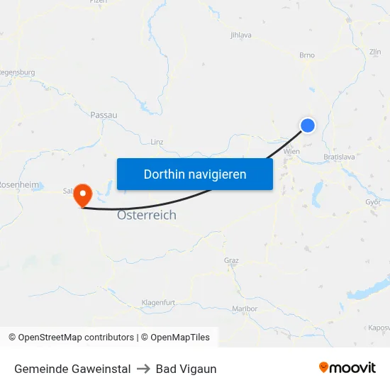 Gemeinde Gaweinstal to Bad Vigaun map