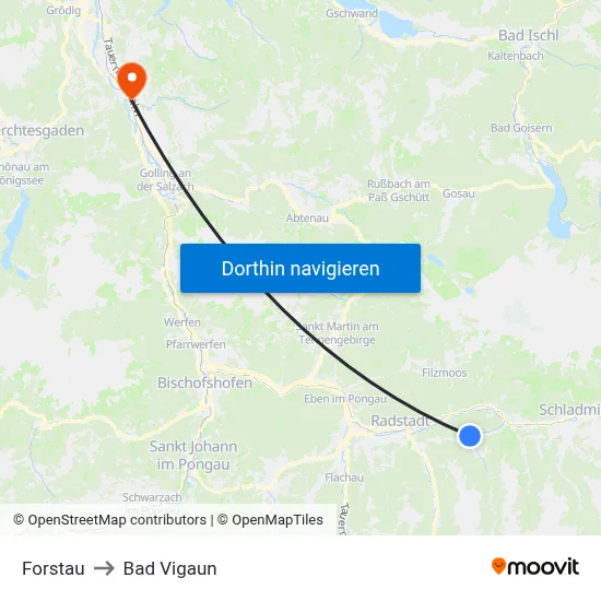 Forstau to Bad Vigaun map