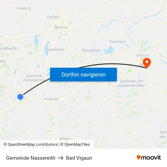 Gemeinde Nassereith to Bad Vigaun map