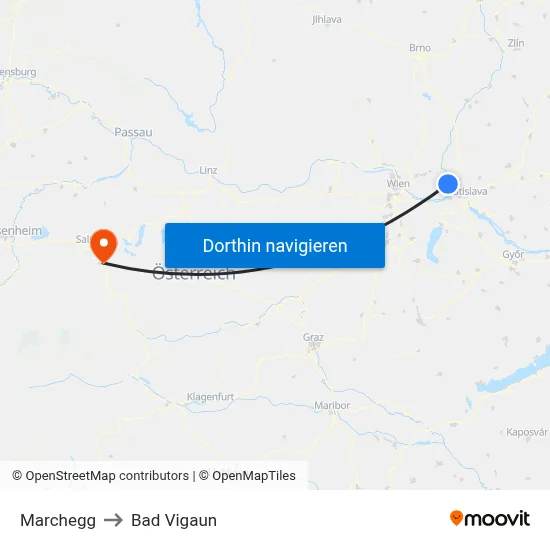 Marchegg to Bad Vigaun map