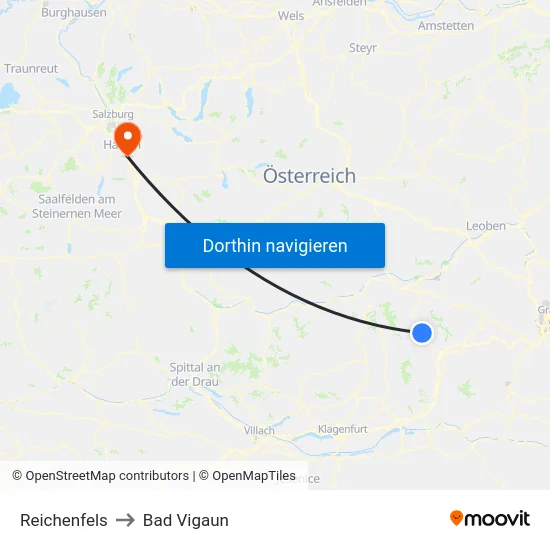 Reichenfels to Bad Vigaun map