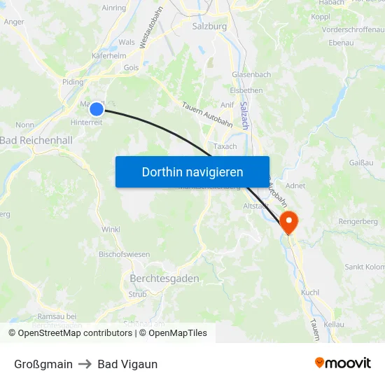 Großgmain to Bad Vigaun map