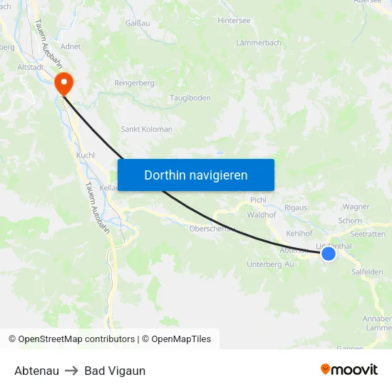 Abtenau to Bad Vigaun map