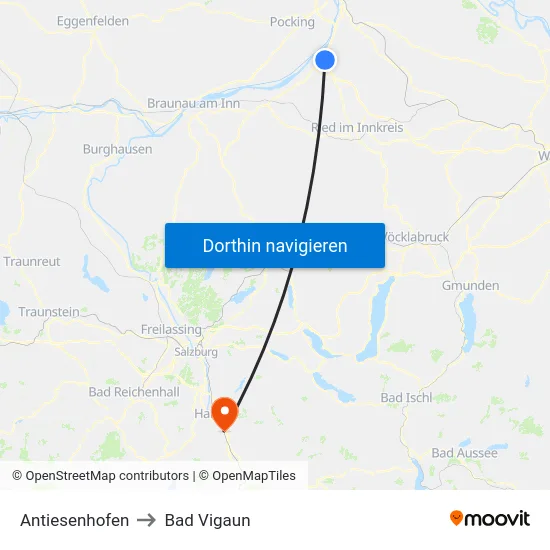 Antiesenhofen to Bad Vigaun map