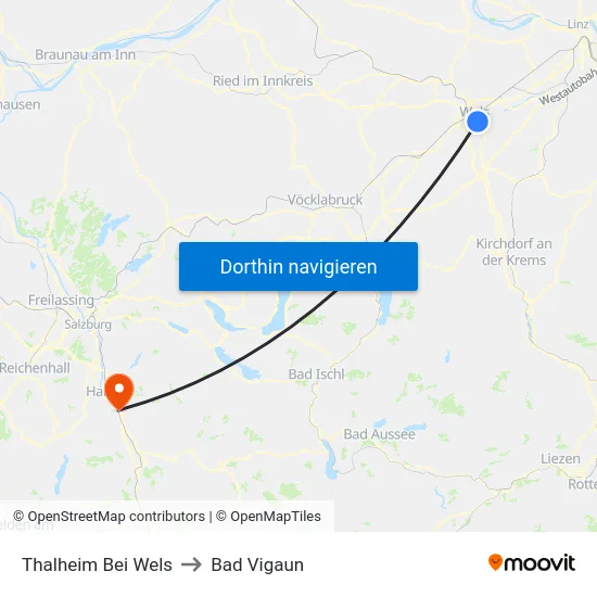 Thalheim Bei Wels to Bad Vigaun map