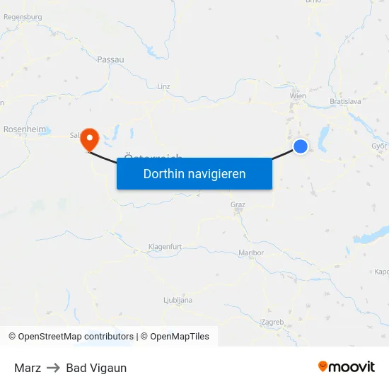 Marz to Bad Vigaun map