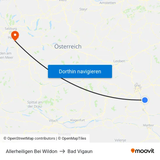Allerheiligen Bei Wildon to Bad Vigaun map