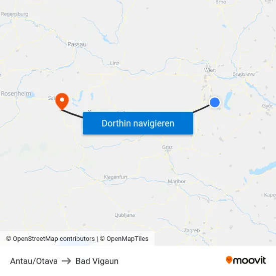 Antau/Otava to Bad Vigaun map