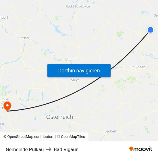Gemeinde Pulkau to Bad Vigaun map