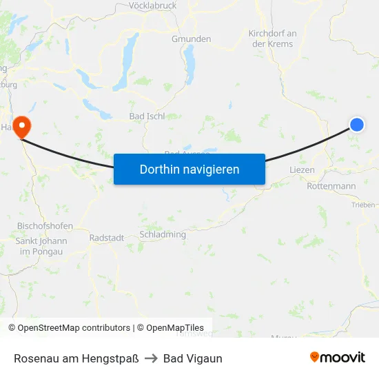 Rosenau am Hengstpaß to Bad Vigaun map