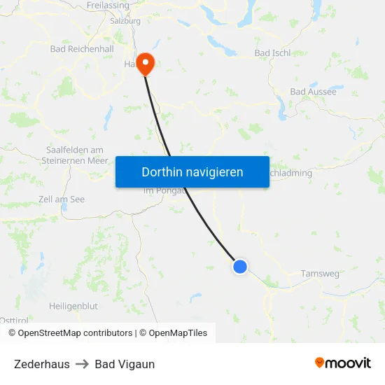 Zederhaus to Bad Vigaun map