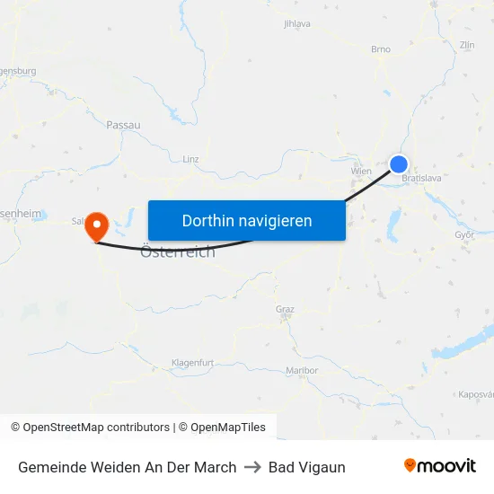 Gemeinde Weiden An Der March to Bad Vigaun map