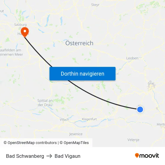 Bad Schwanberg to Bad Vigaun map