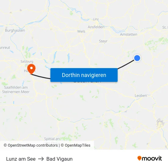 Lunz am See to Bad Vigaun map