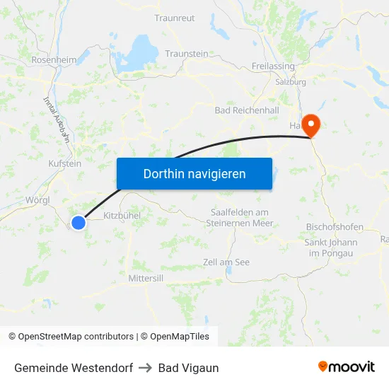 Gemeinde Westendorf to Bad Vigaun map