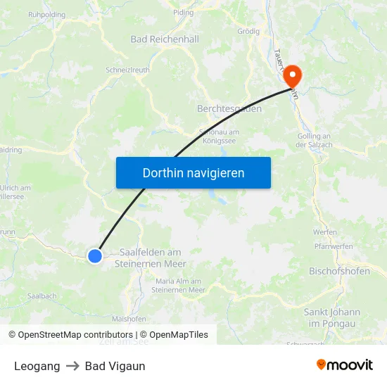 Leogang to Bad Vigaun map