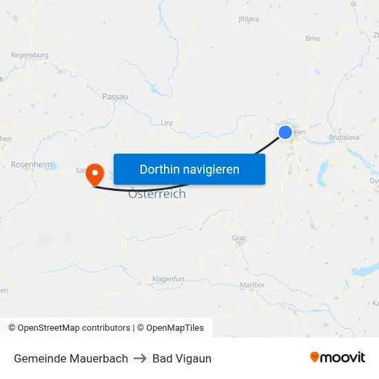 Gemeinde Mauerbach to Bad Vigaun map