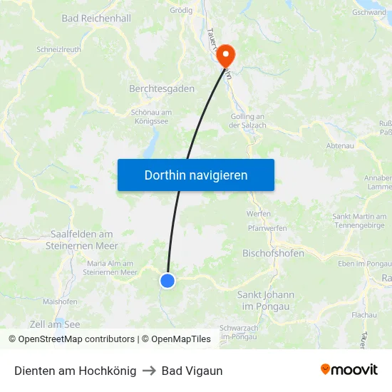 Dienten am Hochkönig to Bad Vigaun map