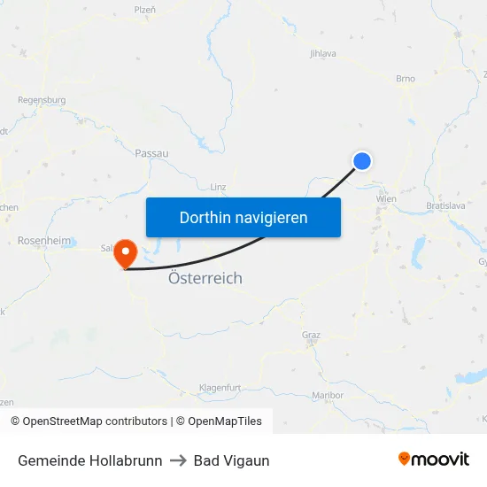 Gemeinde Hollabrunn to Bad Vigaun map