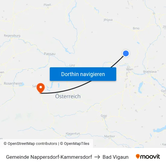 Gemeinde Nappersdorf-Kammersdorf to Bad Vigaun map