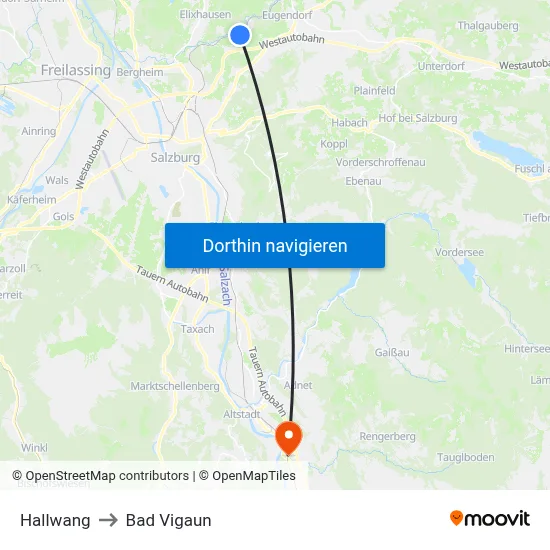 Hallwang to Bad Vigaun map