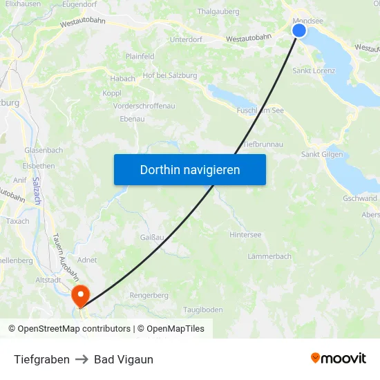 Tiefgraben to Bad Vigaun map